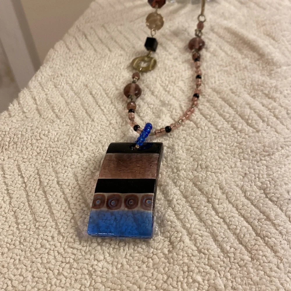 Moreno Glass Pendant with Handmade Chain Gorgeous Necklace Unique One-of-kind